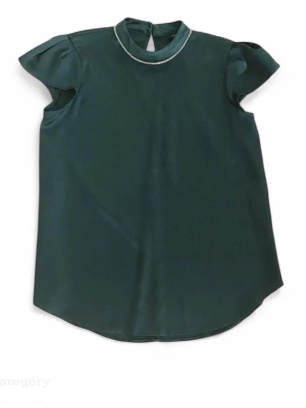 River Island Emerald Green Mock Neck Flutter Sleeve Blouse